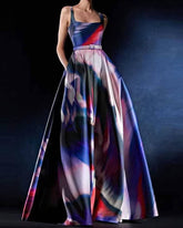 sleeveless printed gown with belted waist – AUROR